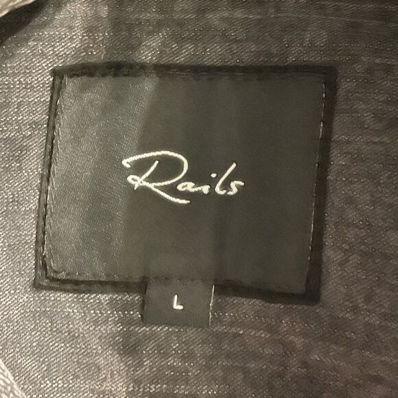 Rails Angelica Top Puff Sleeve Chambray Black Acid Wash Size Large Button up - Picture 3 of 7